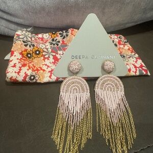 Deepa Gurnani Pink and Gold Fringe Earrings